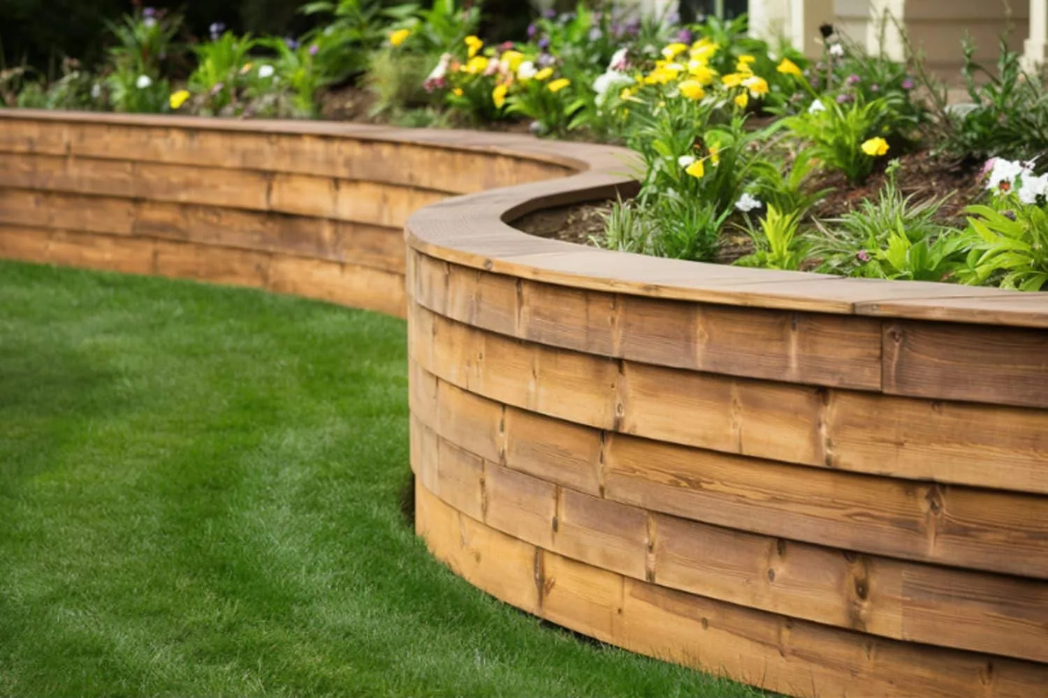 Timber retaining wall in a residential garden in Moreton Bay